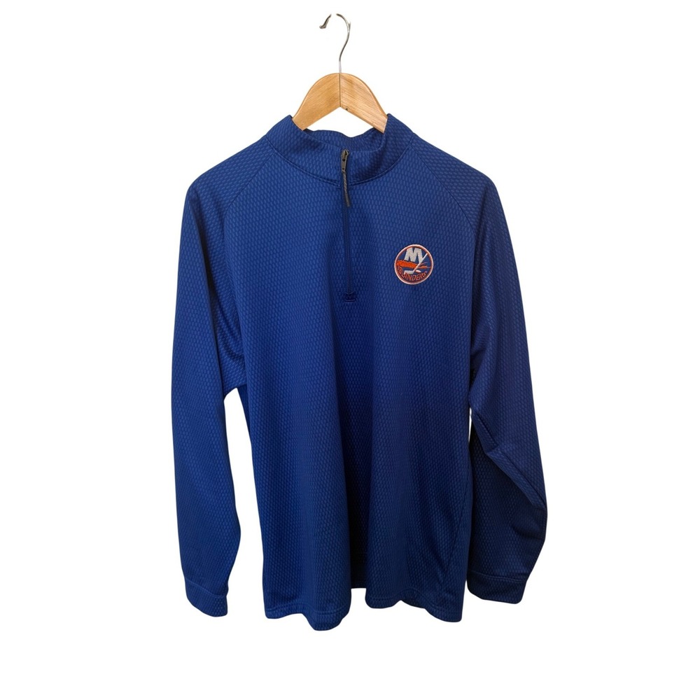 NHL New York Islanders Quarter Zip Pullover Mens XL Blue Excellent Waffle Knit
